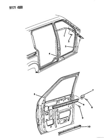 1991 Dodge Caravan Door, Front & Side Weatherstrips & Seals Diagram
