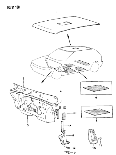 1990 Dodge Colt Cowl Panel & Silencers Diagram