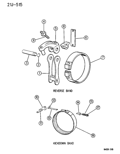 1996 Dodge Dakota Bands , Reverse & Kickdown With Linkage Diagram 2