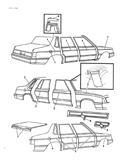 1984 Chrysler New Yorker Tape Stripes & Decals - Exterior View Diagram