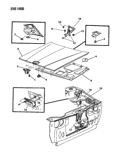 1988 Dodge Dynasty Hood & Hood Release Diagram