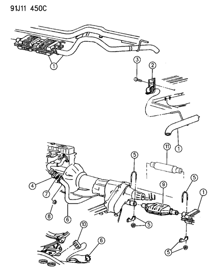 1993 Jeep Grand Cherokee Converter CATALITIC W/PIPE Diagram for 52017875