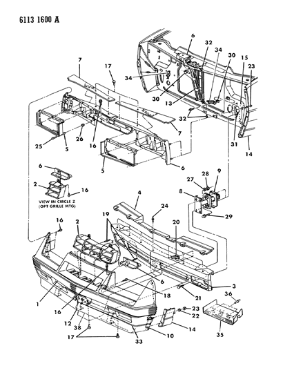 1986 Chrysler Laser Fascia, Bumper Front Diagram