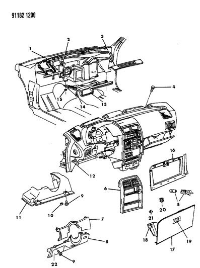 1991 Chrysler LeBaron Instrument Panel Bezels Diagram