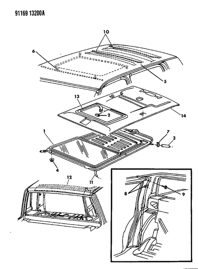1991 Chrysler Imperial Sunroof & Roof Panel Diagram