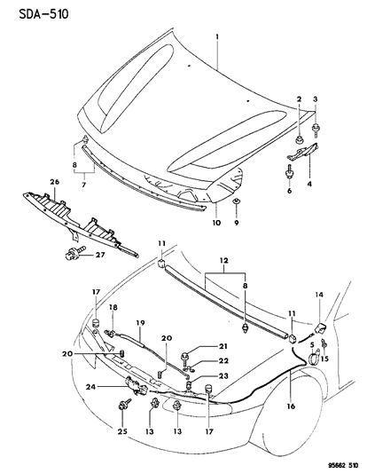 1996 Dodge Avenger Hood Latch Diagram for MB927379