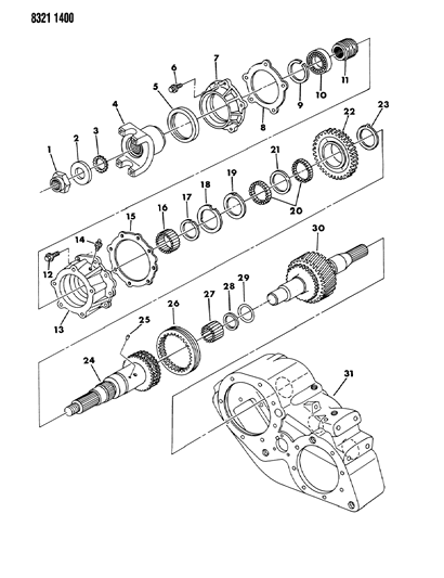 1989 Dodge W250 Case, Transfer, Shafts And Gears Diagram 2