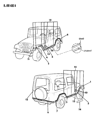 1989 Jeep Wrangler Decals, Exterior Diagram 6