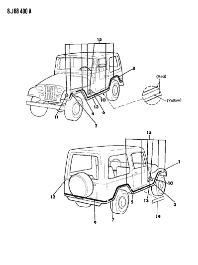 1990 Jeep Wrangler Decals, Exterior Diagram 6