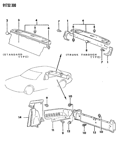 1991 Dodge Colt Baggage Room Trim Diagram