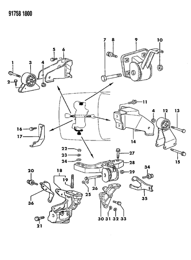 1991 Dodge Colt Engine Mounts & Supports Diagram
