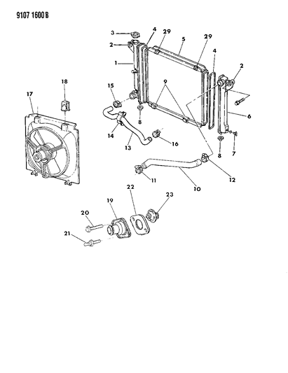 1989 Dodge Shadow Radiator & Related Parts Diagram