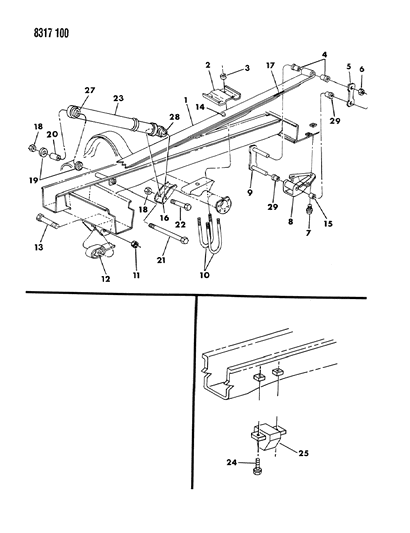 1989 Dodge Ram Van Suspension - Rear Leaf With Shock Absorber Diagram 1