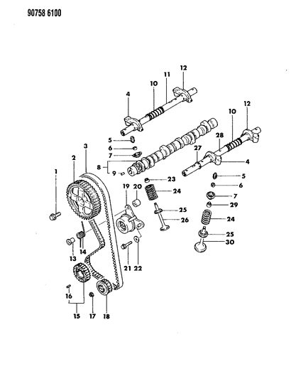 1990 Dodge Ram 50 Camshaft & Valves Diagram 1