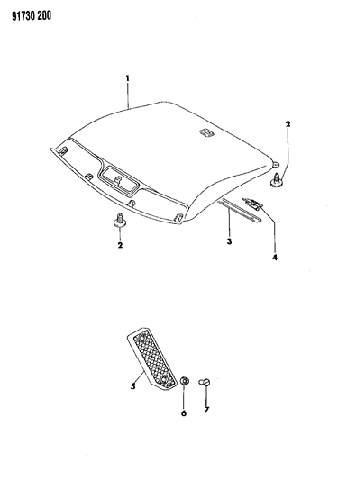 1991 Dodge Stealth Headliner & Foot Rest Diagram