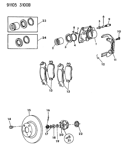 1991 Dodge Daytona Brakes, Front With Rear Drum Brakes Diagram