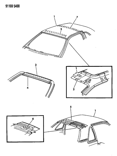 1991 Chrysler LeBaron Roof Panel & Windshield Frame Diagram