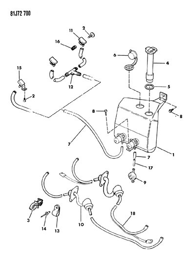 1986 Jeep Comanche Windshield & Rear Washer System Diagram 1