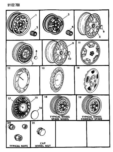 1991 Dodge Caravan Wheels & Covers Diagram