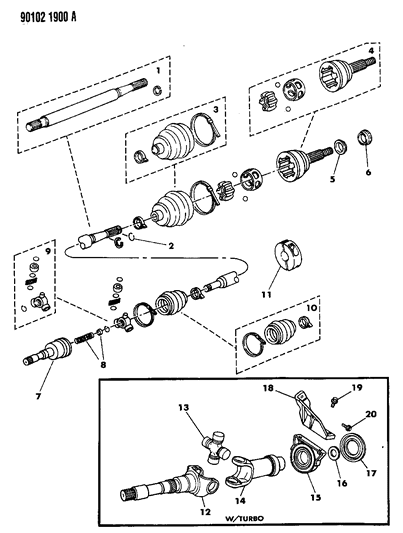 1990 Dodge Grand Caravan Shaft - Front Drive Diagram