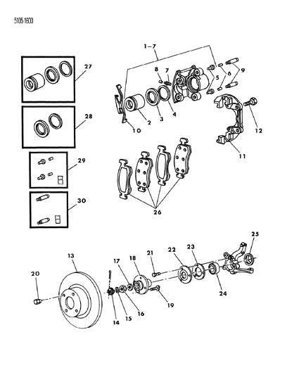 1985 Chrysler LeBaron Base Brakes, Front Diagram 2