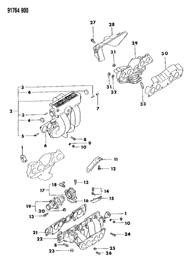 1991 Dodge Ram 50 Intake & Exhaust Manifold Diagram 1