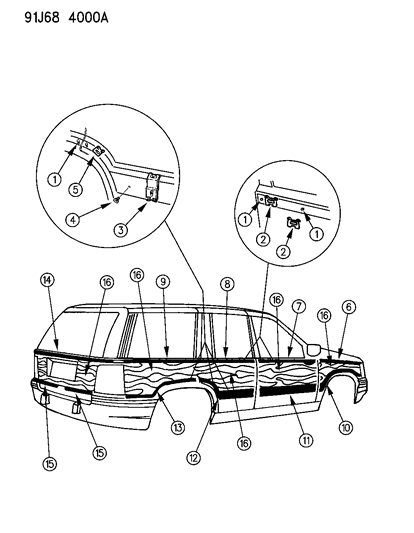 1993 Jeep Grand Wagoneer Woodgrain Mouldings & Woodgrain Overlay Diagram