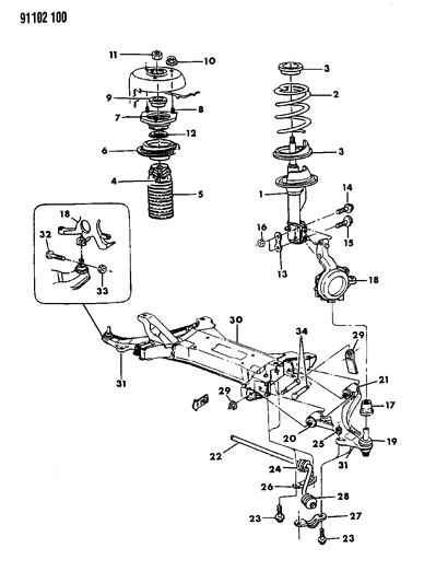 1991 Dodge Shadow STRUT-DMPR Front Suspension Position Diagram for 4449638