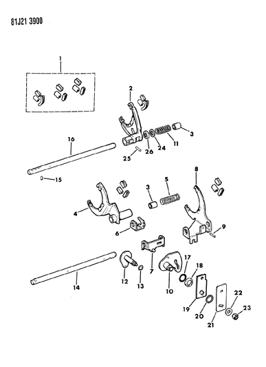 1985 Jeep Cherokee Shift Forks, Rails And Shafts Diagram 6