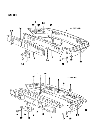 1989 Dodge Colt Rear Fascia & Support Diagram