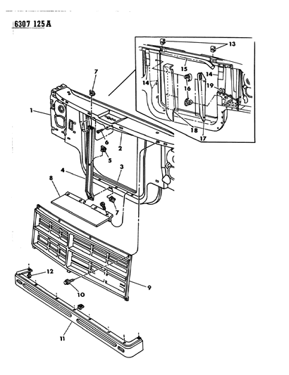 1987 Dodge Dakota Grille & Related Parts Diagram