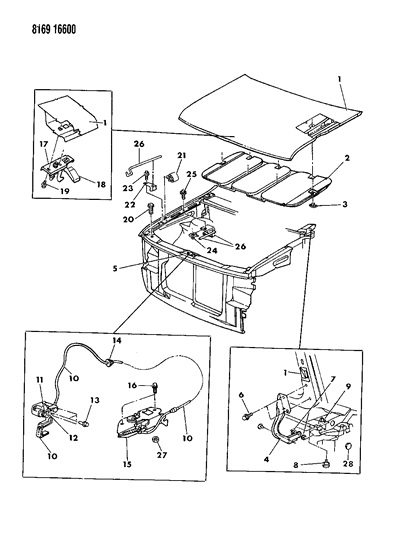 1988 Dodge Grand Caravan Hood & Hood Release Diagram