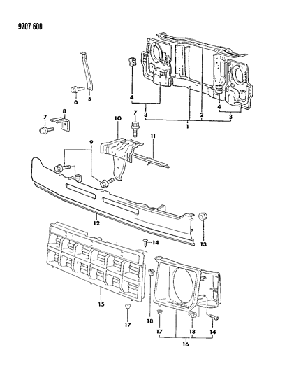 1989 Dodge Raider Grille & Related Parts Diagram