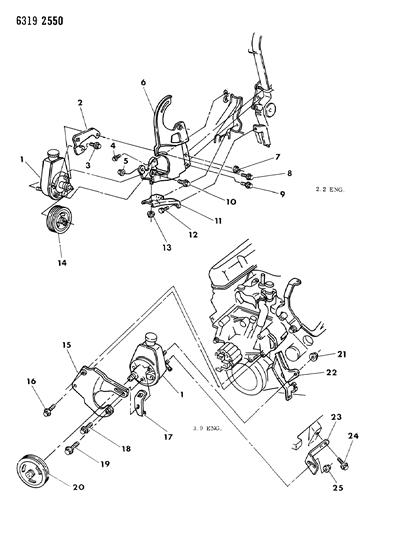 1987 Dodge Dakota Pump Mounting - Power Steering Diagram