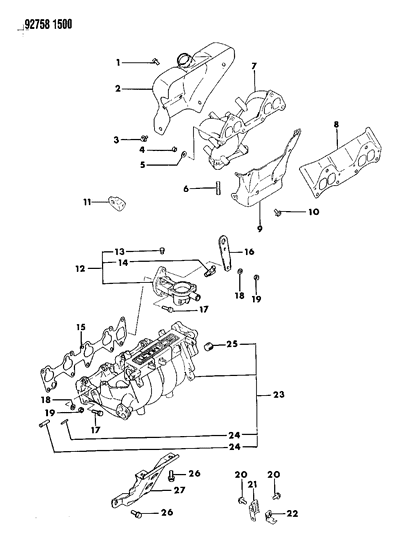 1993 Dodge Colt Manifolds - Intake & Exhaust Diagram 3