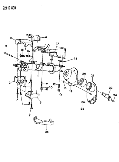 1992 Dodge Shadow Column, Steering, Upper And Lower Diagram