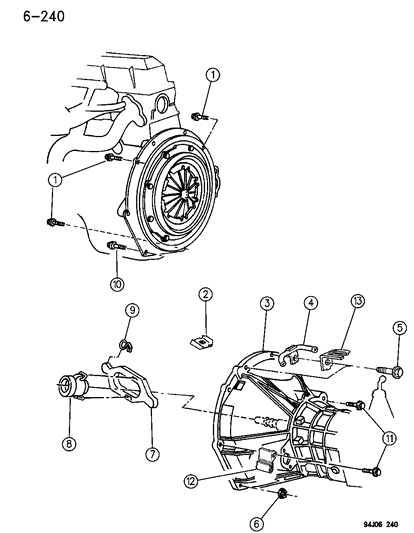 1995 Jeep Grand Cherokee Clutch Housing & Related Parts Diagram