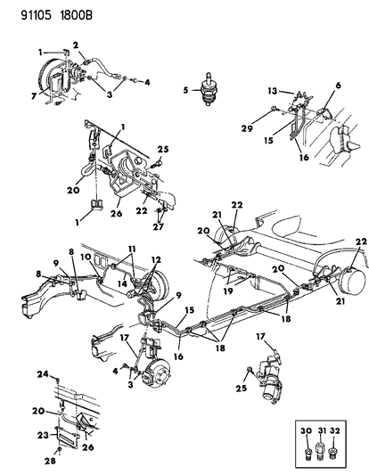 1991 Dodge Shadow Lines & Hoses, Brake Diagram