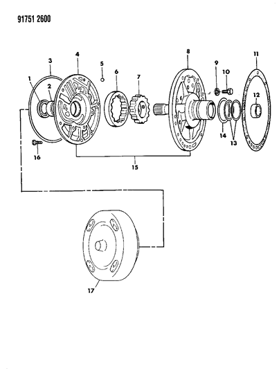 1991 Dodge Ram 50 Oil Pump & Torque Converter Diagram