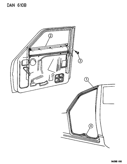 1994 Dodge Dakota Door, Front Weatherstrips & Seal Diagram