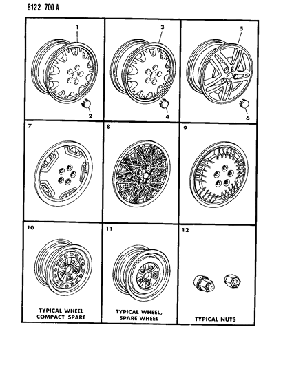 1988 Chrysler LeBaron GTS Wheels & Covers Diagram
