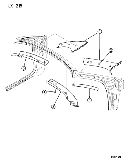 1996 Chrysler Sebring Convertible Cowl Panels & Scuff Plates Diagram 1
