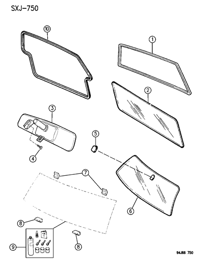 1995 Jeep Cherokee Seal, Lift Door Glass Diagram for 55007134