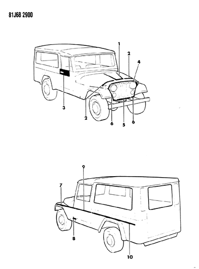 1985 Jeep Wrangler Decals, Exterior Diagram 8