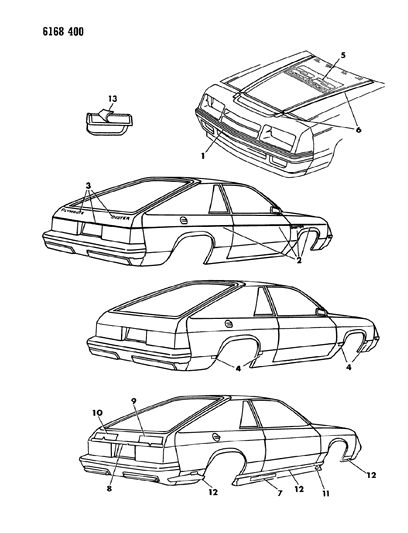 1986 Dodge Omni Tape Stripes & Decals - Exterior View Diagram 3