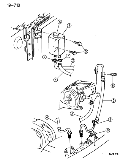 Power Steering Hoses And Reservoir - 1994 Jeep Wrangler