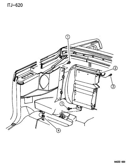 1994 Chrysler LeBaron GTC Rear Seat - Rear Attachments & Slingwell Retainer Diagram