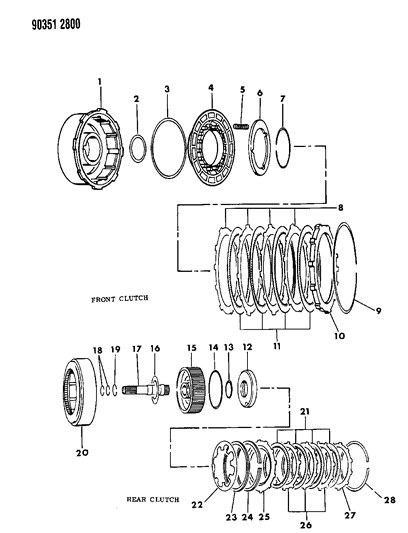 1991 Dodge W350 Clutch, Front & Rear With Gear Train Diagram 2