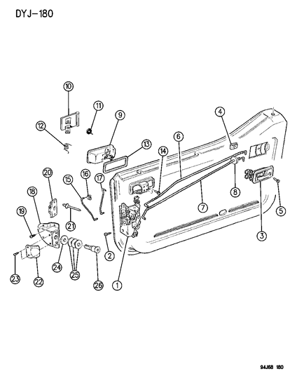 1995 Jeep Wrangler Door, Front, Half Lock And Controls Diagram