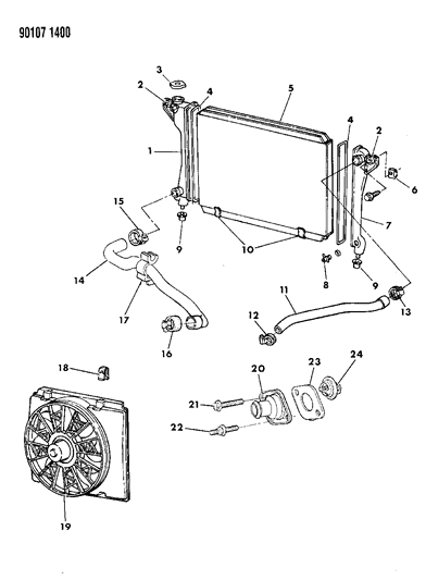 1990 Chrysler New Yorker Base Model Radiator & Related Parts Diagram 1